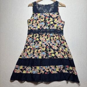 Lauren Conrad Feminine Floral Lace Sleeveless Fit Flare Dress Size 12 Boho